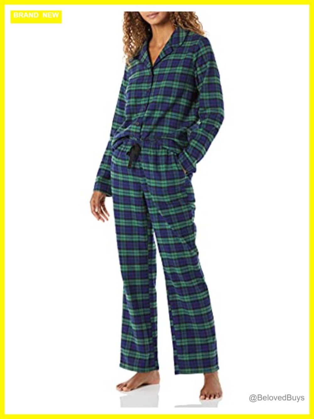 Cotton Flannel Pajama Set Long Sleeve Button Front Shirt and Pants